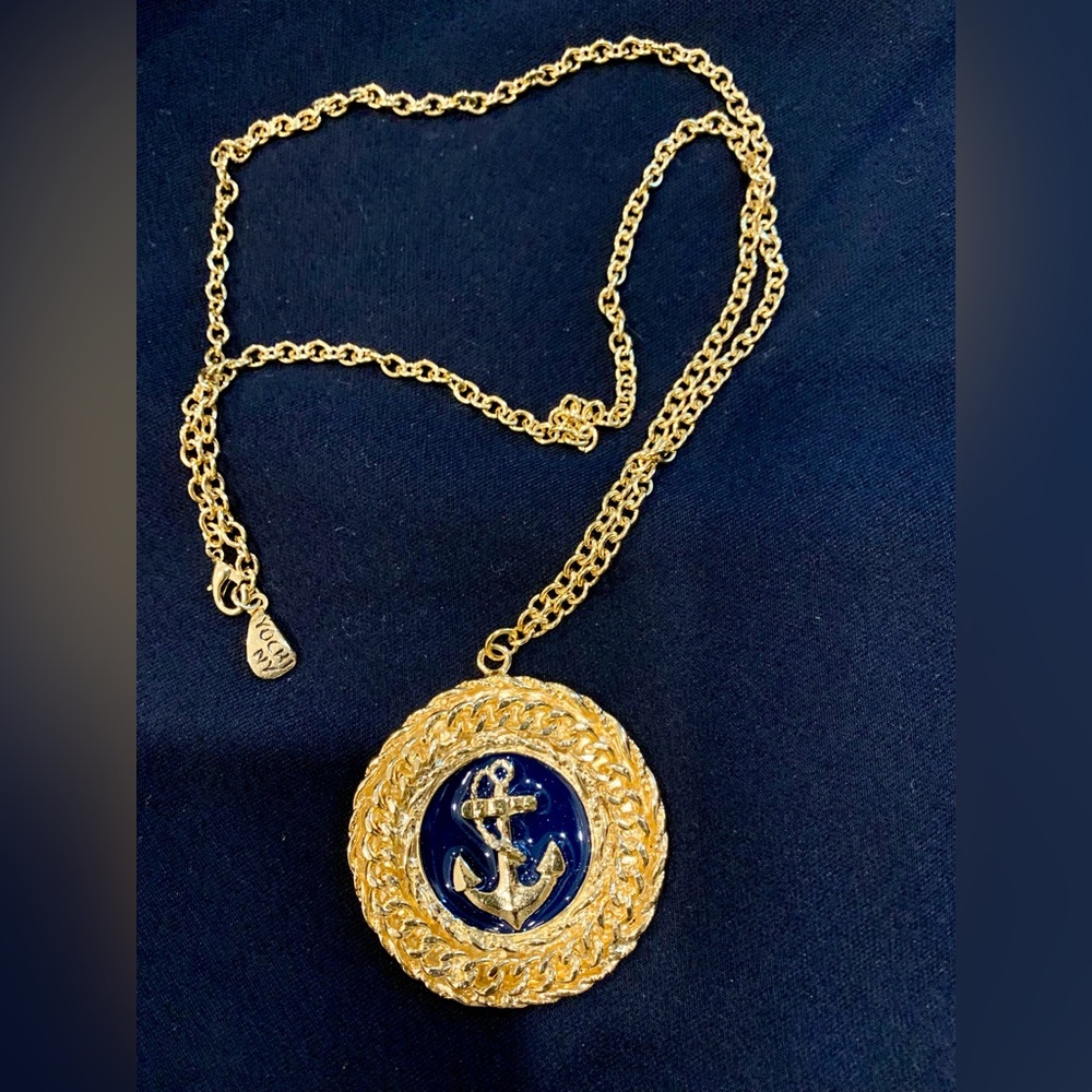 Vintage YOCHI  Gold and Blue Anchor Necklace.